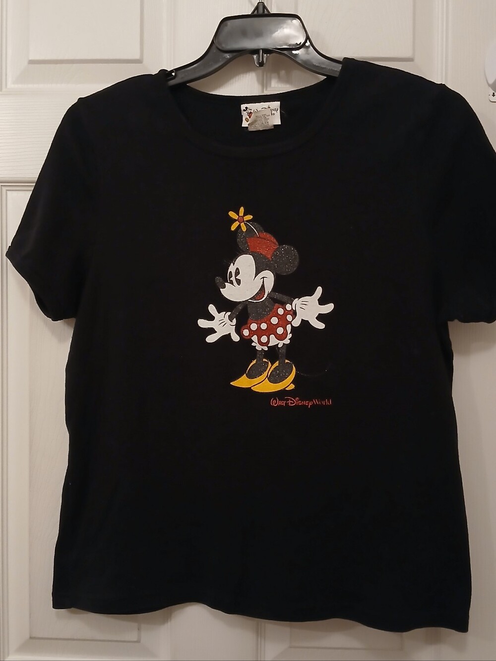 Vintage Disney Minnie Mouse T-Shirt Tee Women's Size 2X Black Sparkly Stretchy